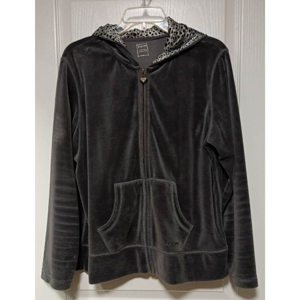 Three Hearts Womens Velour Full Zip Hoodie Jacket Leopard Print Hood Sz L
